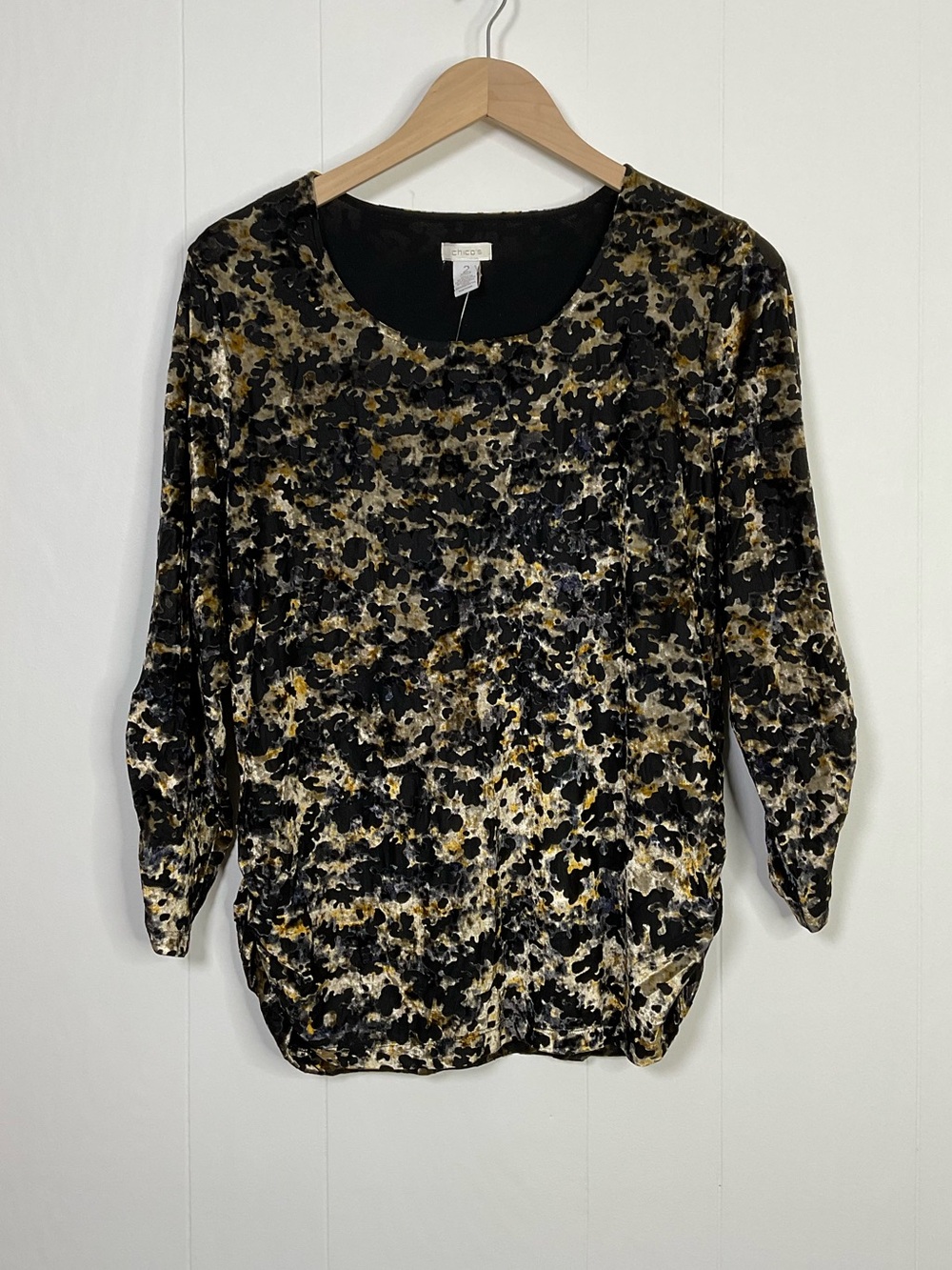Chico's Velvet Burnout Simone 3/4 Sleeve Top Large